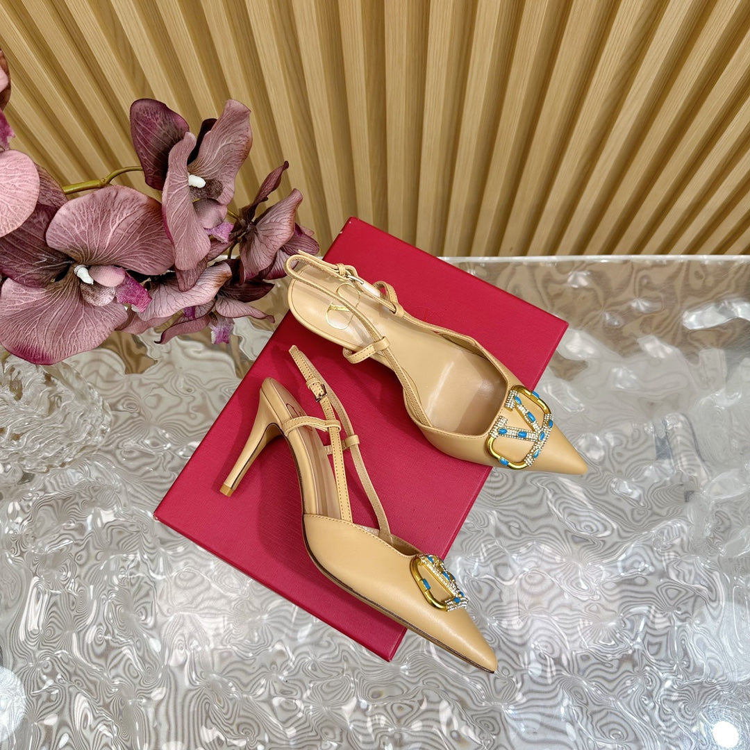 VLOGO SIGNATURE SEPIA TAN CALFSKIN SLINGBACK PUMP 80 MM - 35