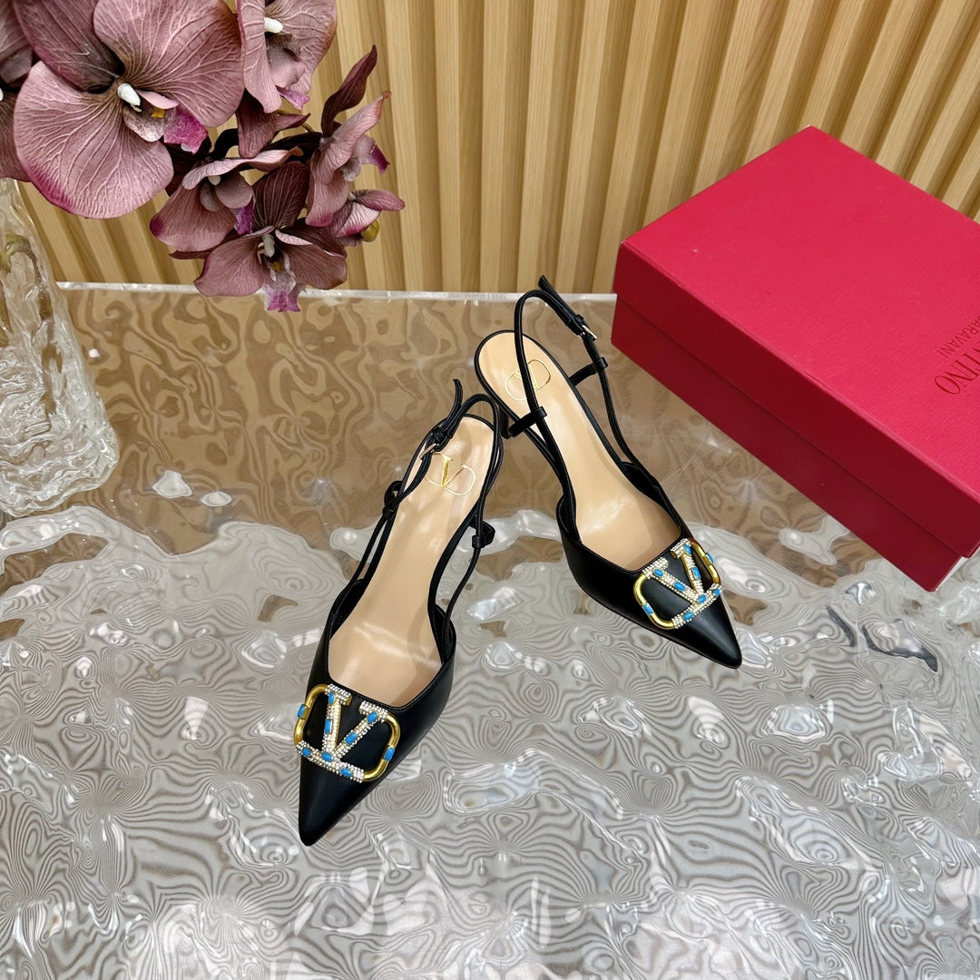 VLOGO SIGNATURE BLACK CALFSKIN SLINGBACK PUMP 80 MM - 35