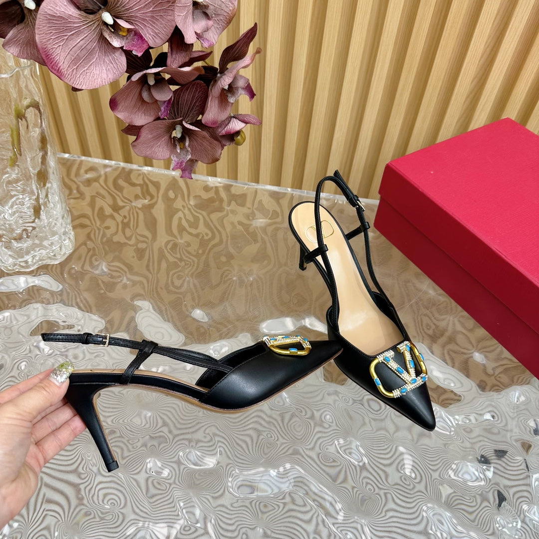 VLOGO SIGNATURE BLACK CALFSKIN SLINGBACK PUMP 80 MM - 35