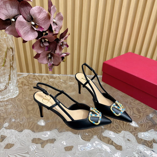 VLOGO SIGNATURE BLACK CALFSKIN SLINGBACK PUMP 80 MM - 35