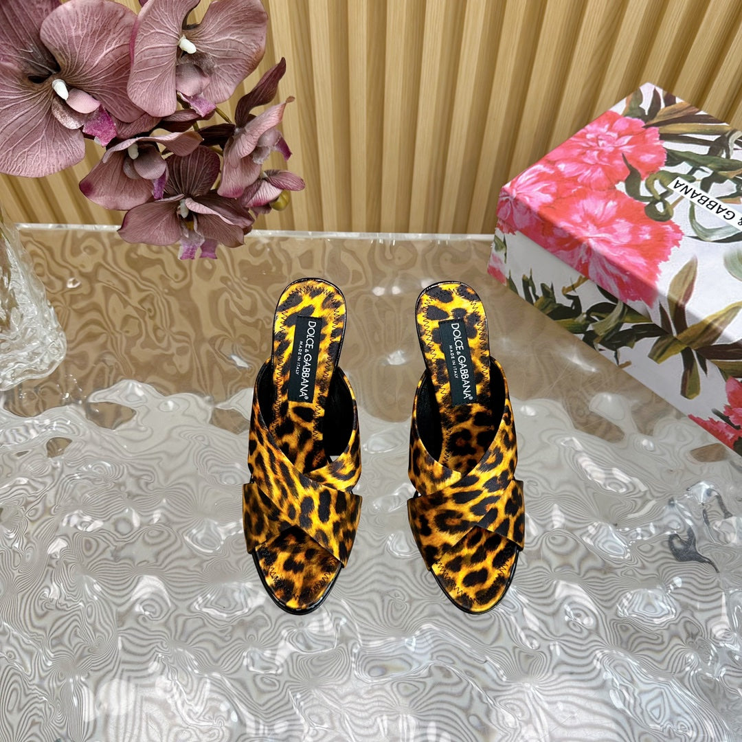 DG 100MM IN YELLOW FOOTWEAR – LEOPARD PRINT SATIN MULES - 35