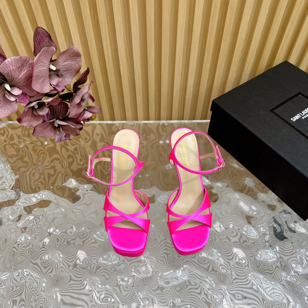 DEBBIE PLATFORM SANDALS IN HOT PINK SILK - 36