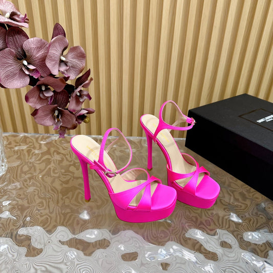 DEBBIE PLATFORM SANDALS IN HOT PINK SILK - 36