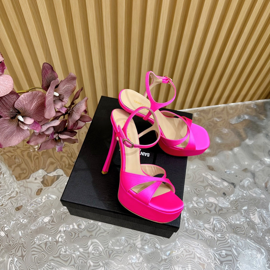 DEBBIE PLATFORM SANDALS IN HOT PINK SILK - 36