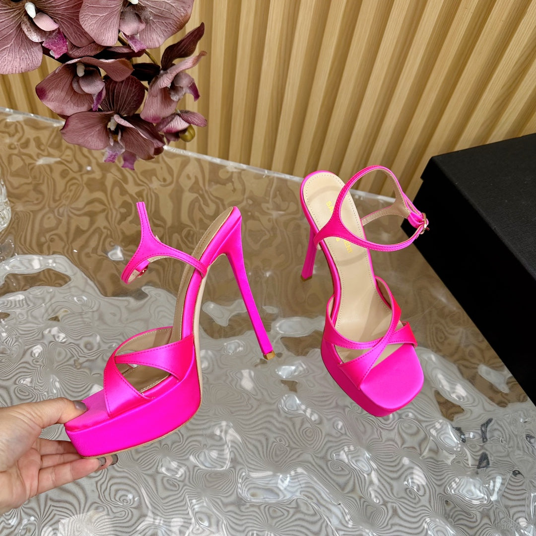 DEBBIE PLATFORM SANDALS IN HOT PINK SILK - 36