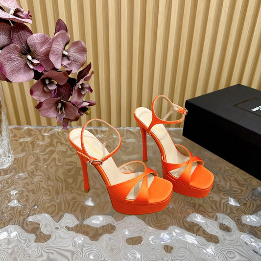 DEBBIE PLATFORM SANDALS IN ORANGE SILK - 36