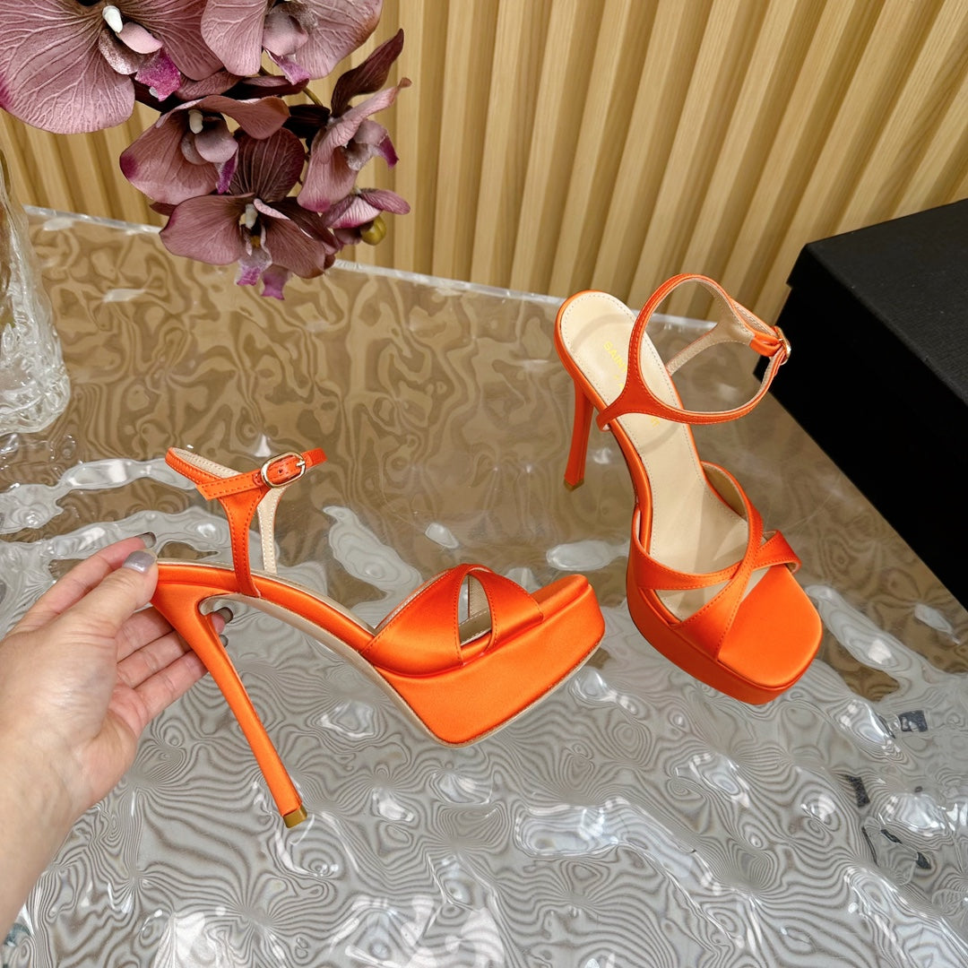DEBBIE PLATFORM SANDALS IN ORANGE SILK - 36