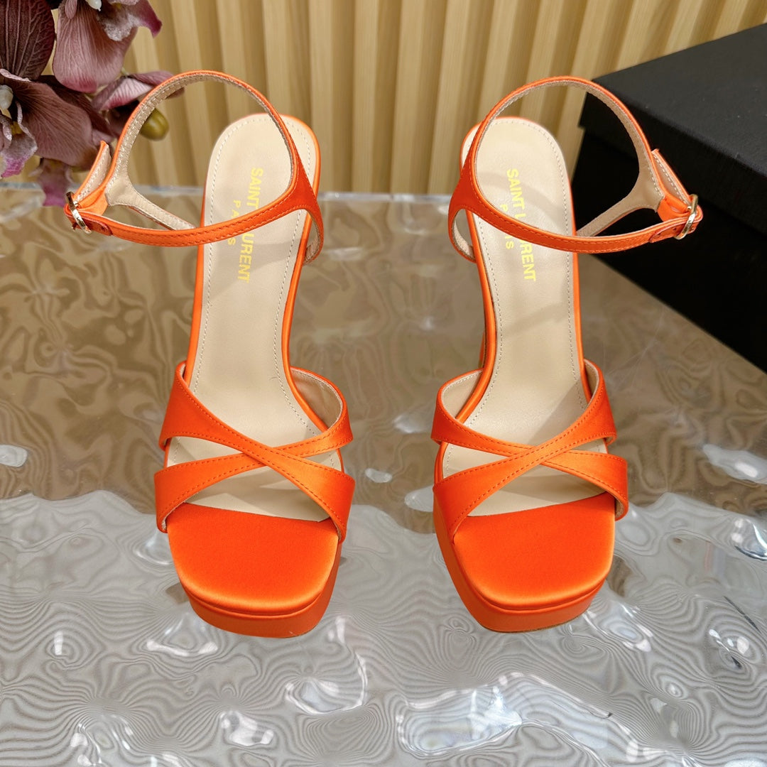 DEBBIE PLATFORM SANDALS IN ORANGE SILK - 36