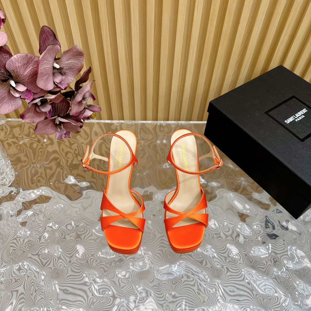 DEBBIE PLATFORM SANDALS IN ORANGE SILK - 36