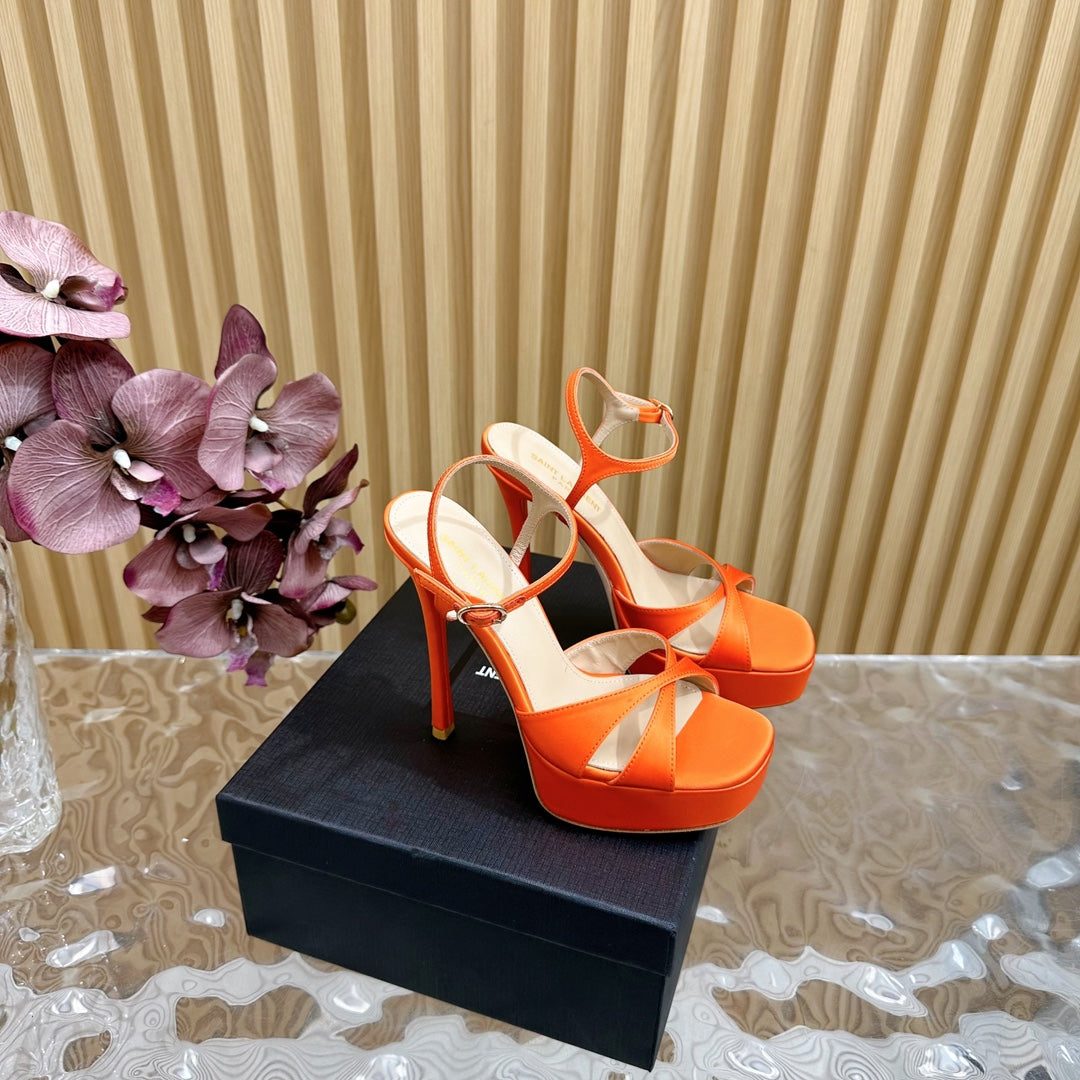 DEBBIE PLATFORM SANDALS IN ORANGE SILK - 36