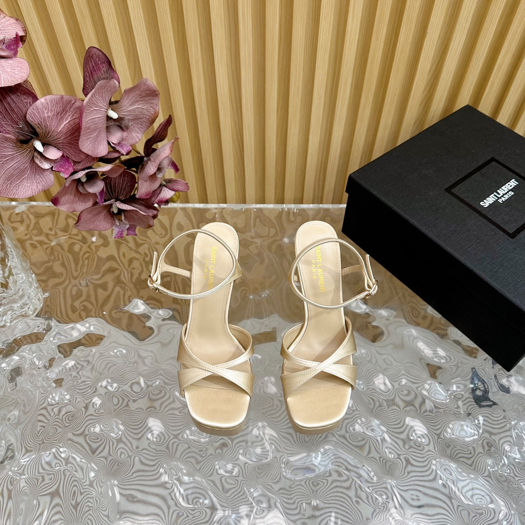 DEBBIE PLATFORM SANDALS IN IVORY BEIGE SILK - 36
