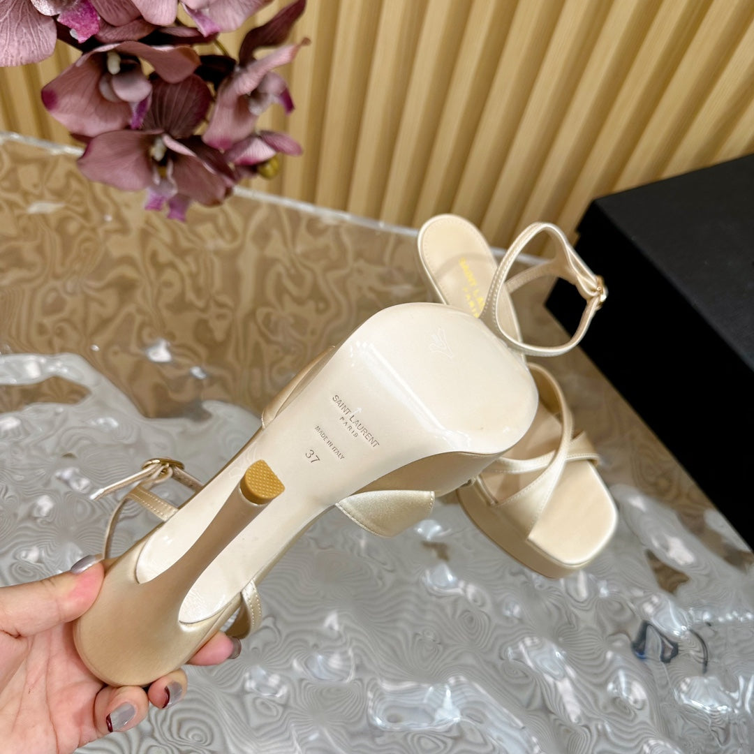 DEBBIE PLATFORM SANDALS IN IVORY BEIGE SILK - 36