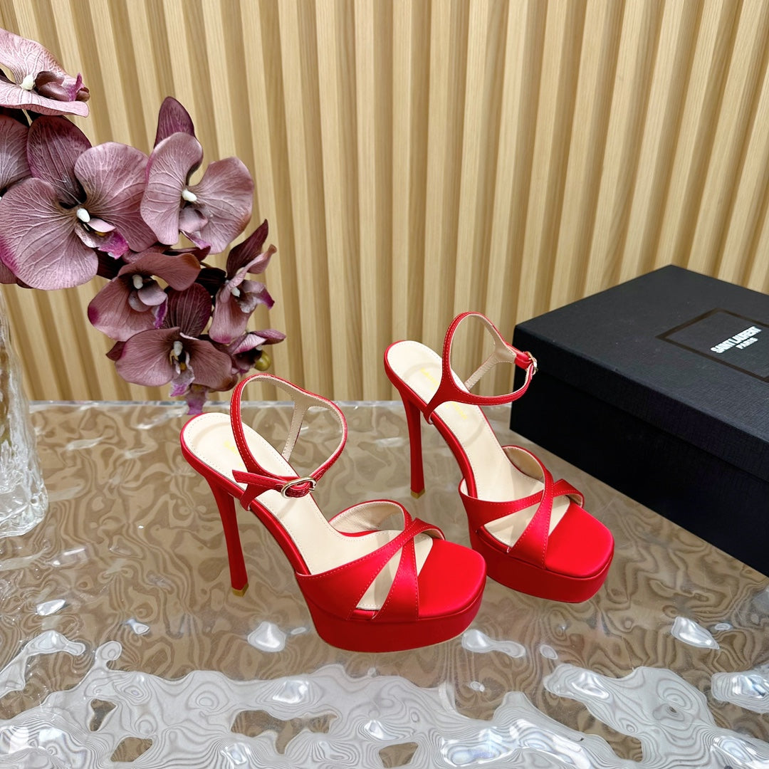 DEBBIE PLATFORM SANDALS IN RED SILK - 36