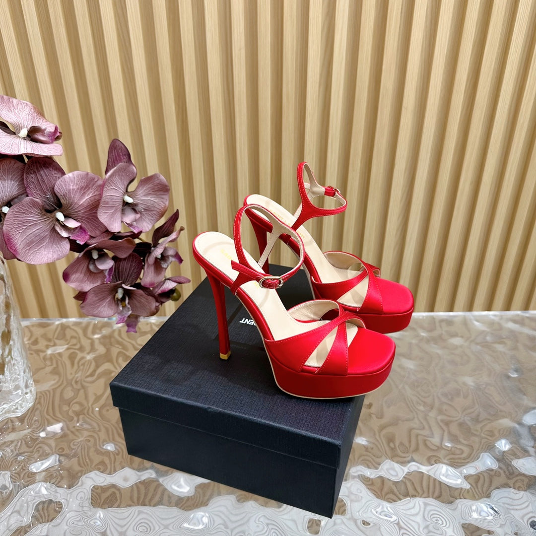 DEBBIE PLATFORM SANDALS IN RED SILK - 36