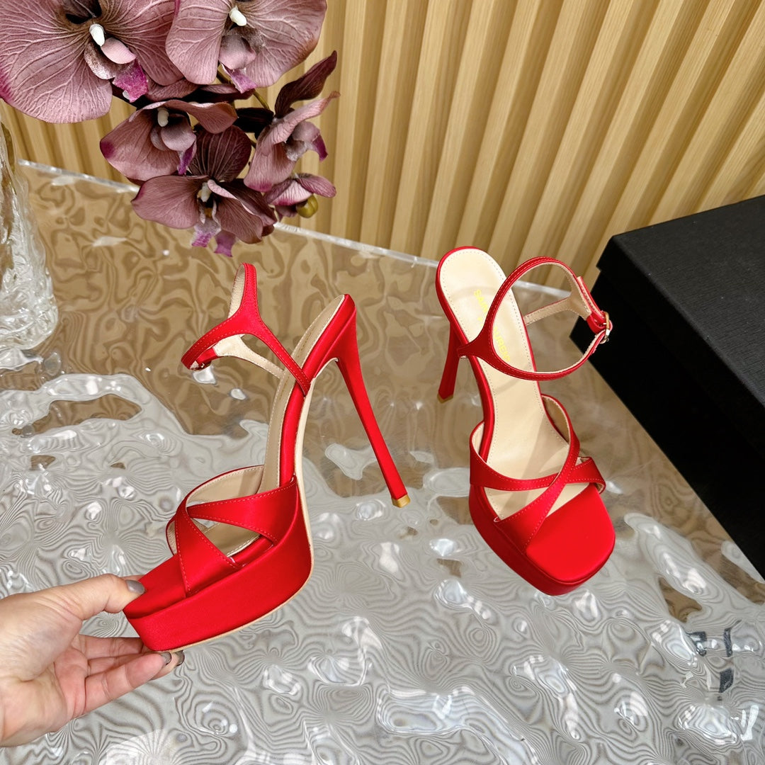 DEBBIE PLATFORM SANDALS IN RED SILK - 36