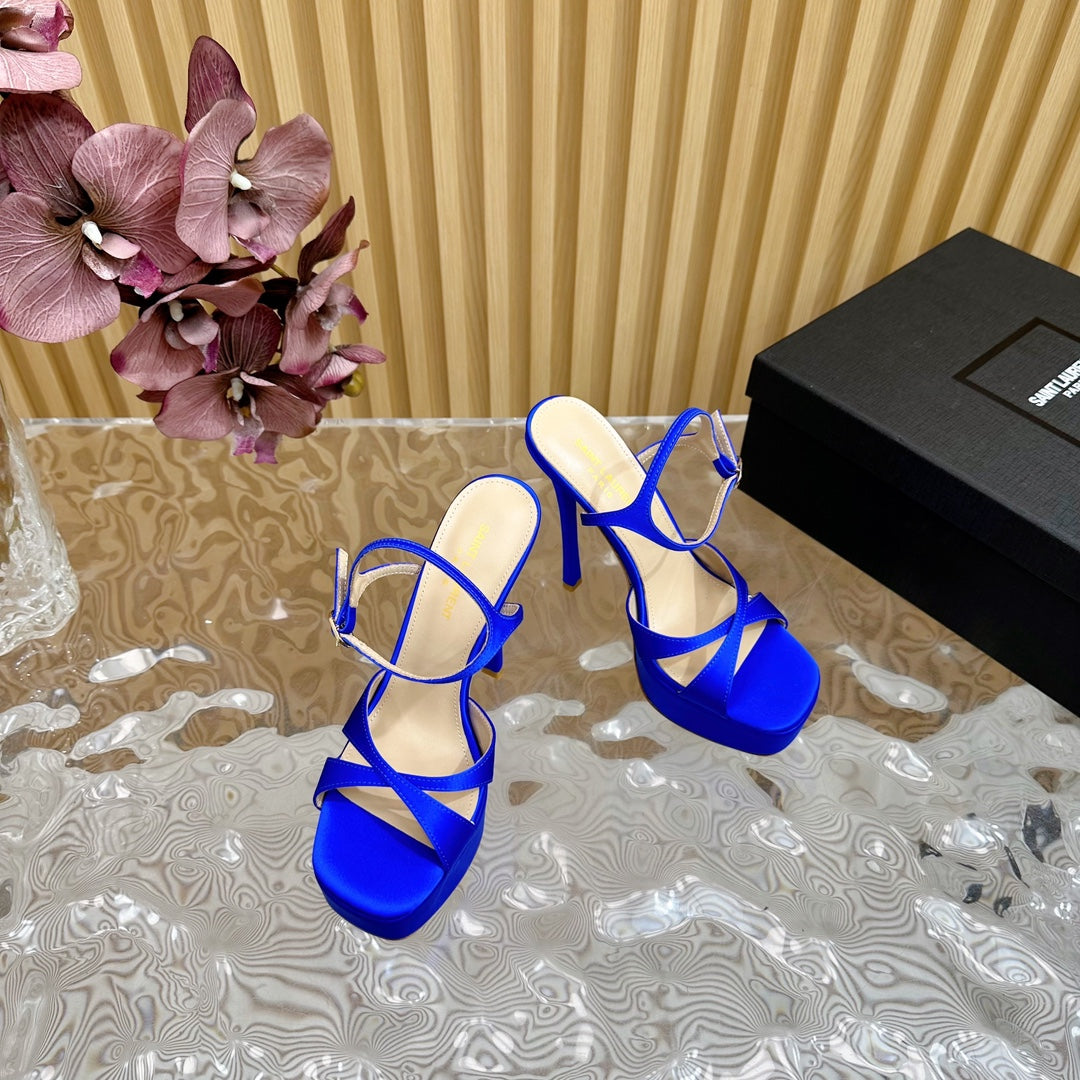DEBBIE PLATFORM SANDALS IN ADMIRAL BLUE SILK - 36
