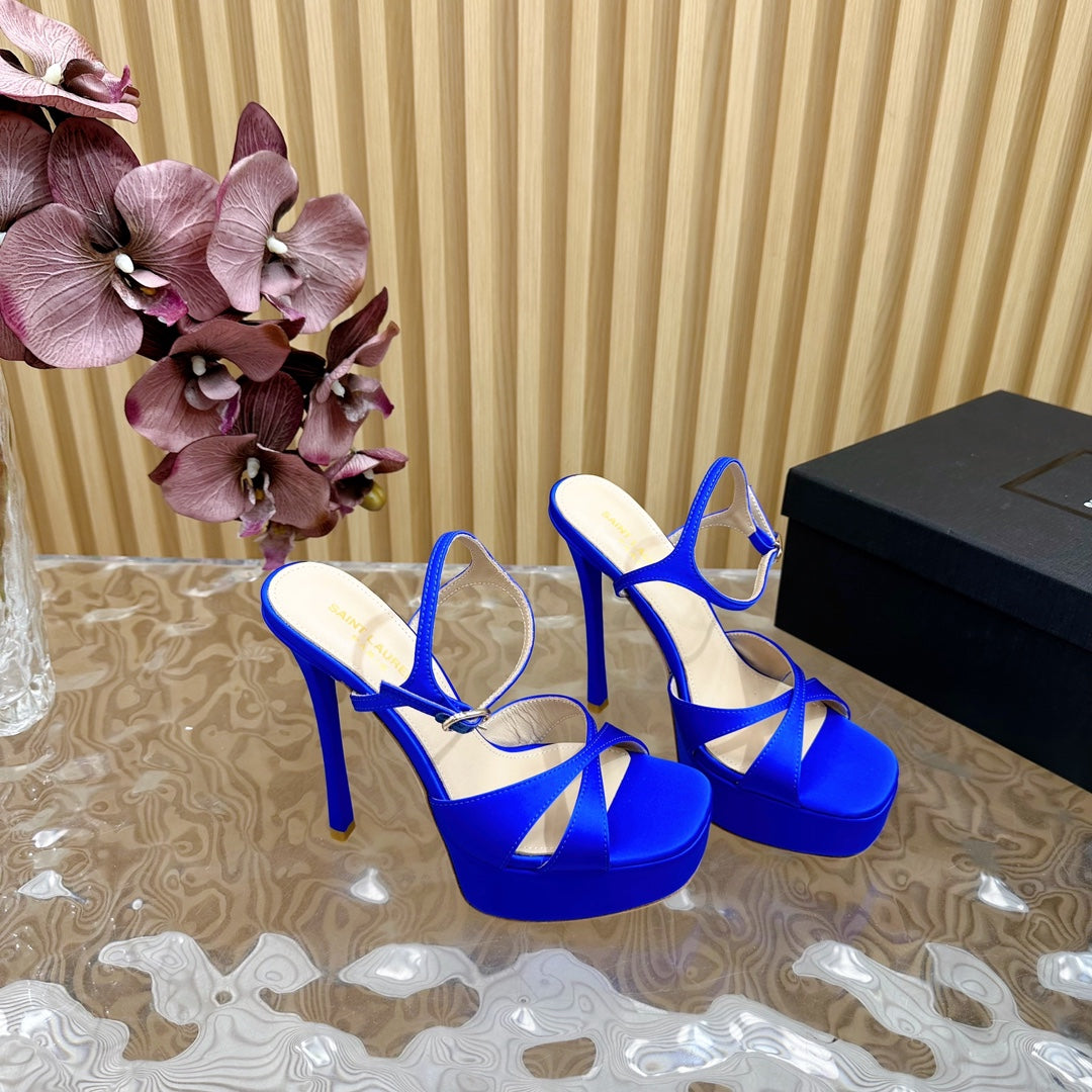 DEBBIE PLATFORM SANDALS IN ADMIRAL BLUE SILK - 36