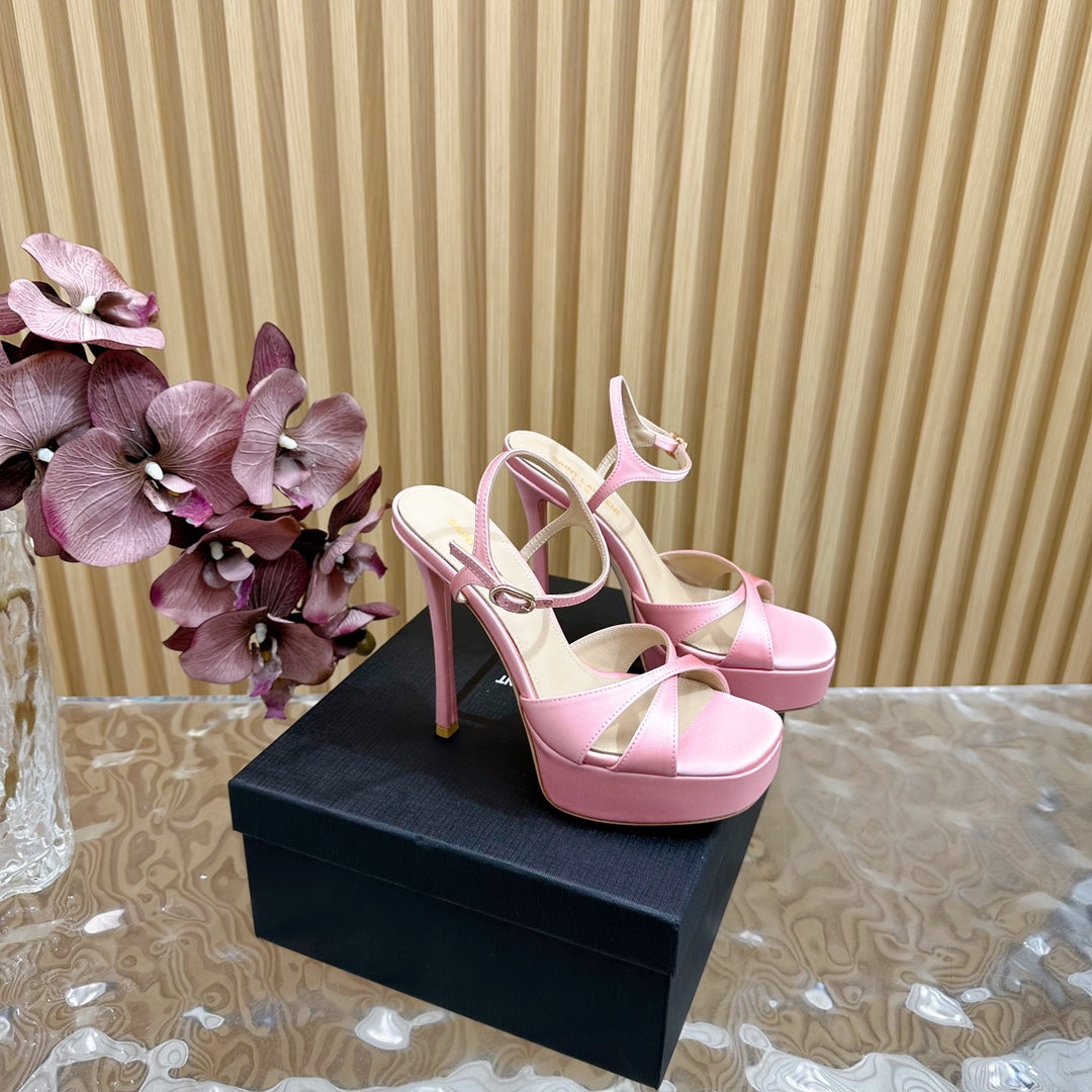 DEBBIE PLATFORM SANDALS IN PALE PINK SILK - 36