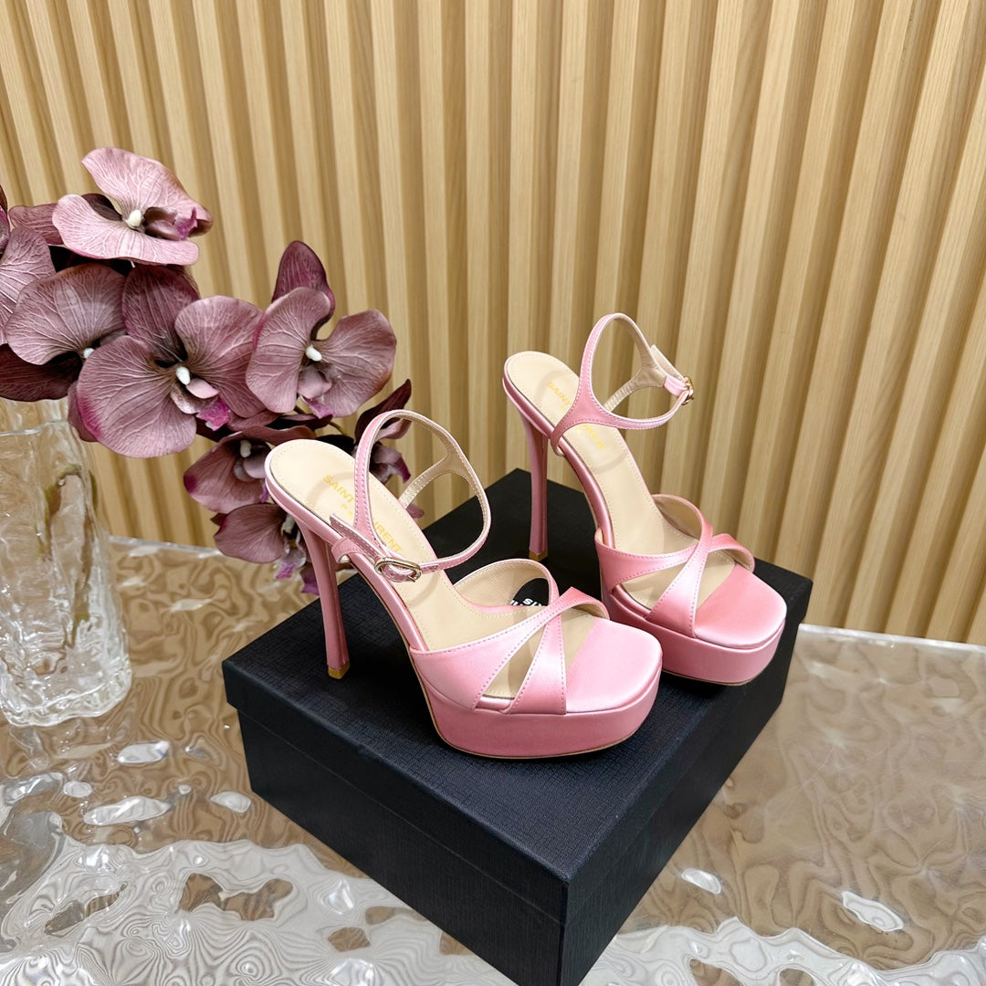 DEBBIE PLATFORM SANDALS IN PALE PINK SILK - 36