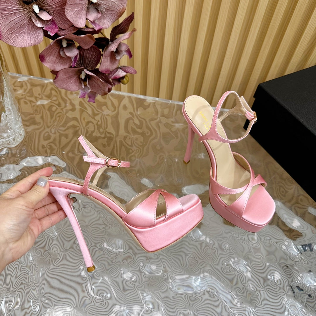 DEBBIE PLATFORM SANDALS IN PALE PINK SILK - 36