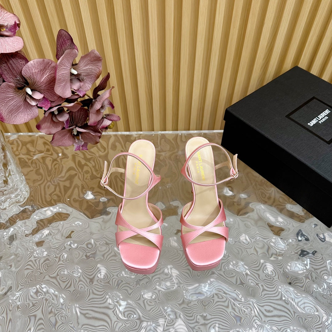 DEBBIE PLATFORM SANDALS IN PALE PINK SILK - 36