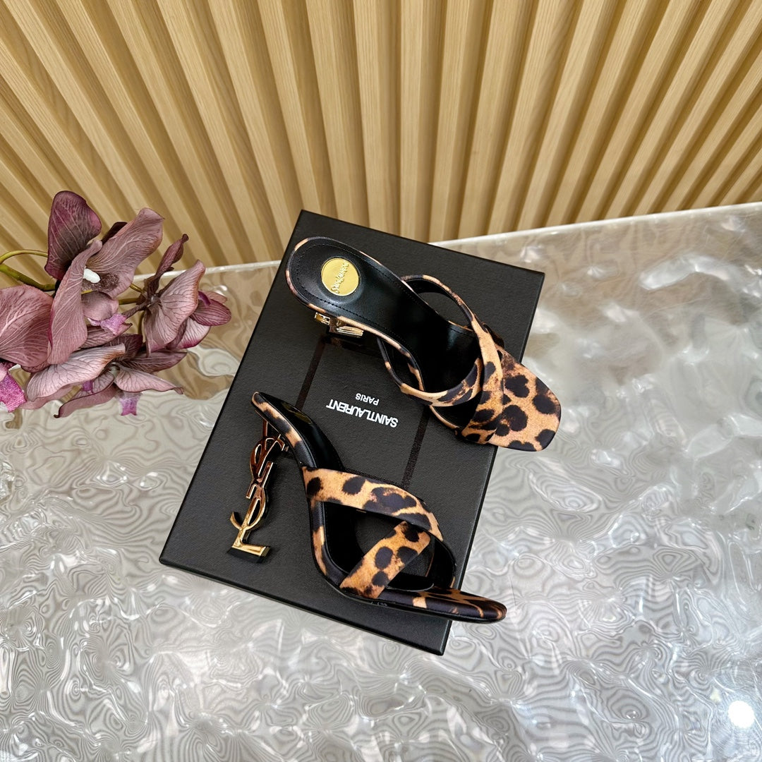 OPYUM 10 CM HIGH MULES IN LEOPARD PRINT SILK - 35