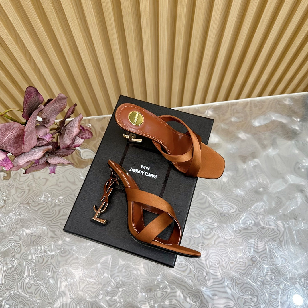 OPYUM 10 CM HIGH MULES IN BROWNIE SILK - 35