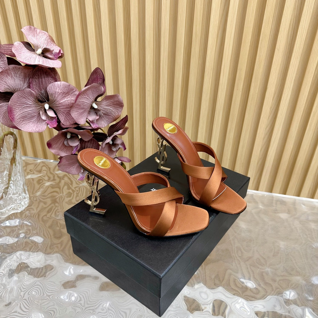 OPYUM 10 CM HIGH MULES IN BROWNIE SILK - 35