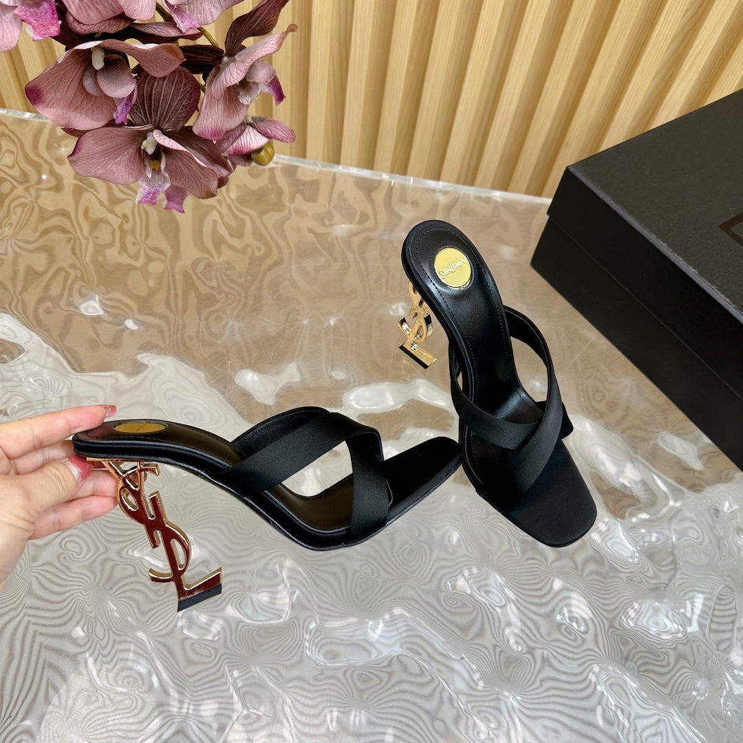OPYUM 10 CM HIGH MULES IN BLACK SILK - 35