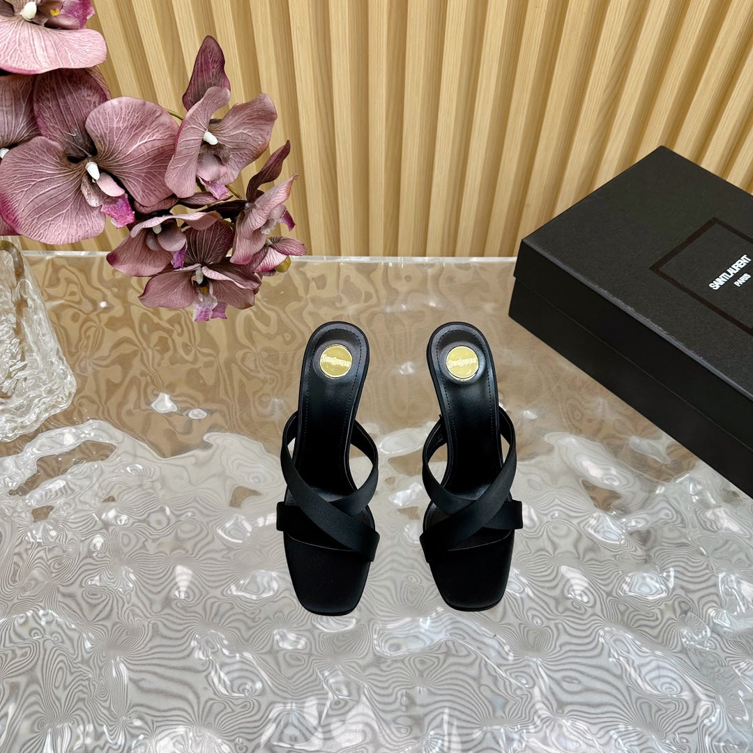 OPYUM 10 CM HIGH MULES IN BLACK SILK - 35