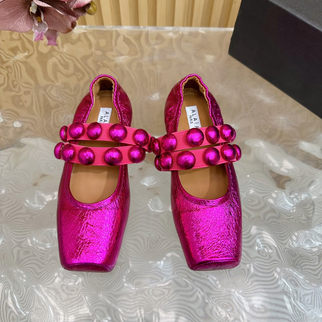 MARY JANE PEARL IN MAGENTA PURPLE GLOSSY LAMBSKIN - 34