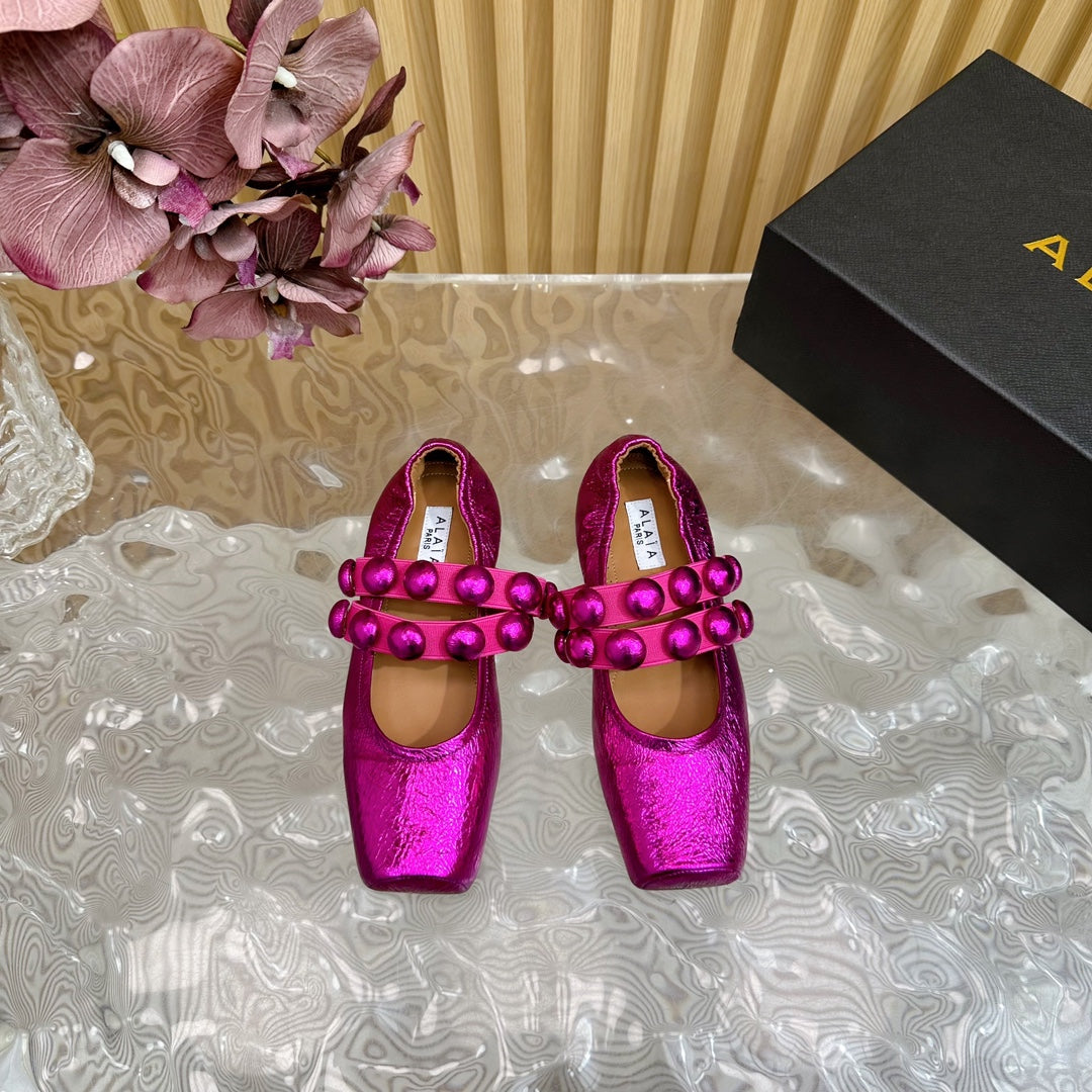 MARY JANE PEARL IN MAGENTA PURPLE GLOSSY LAMBSKIN - 34