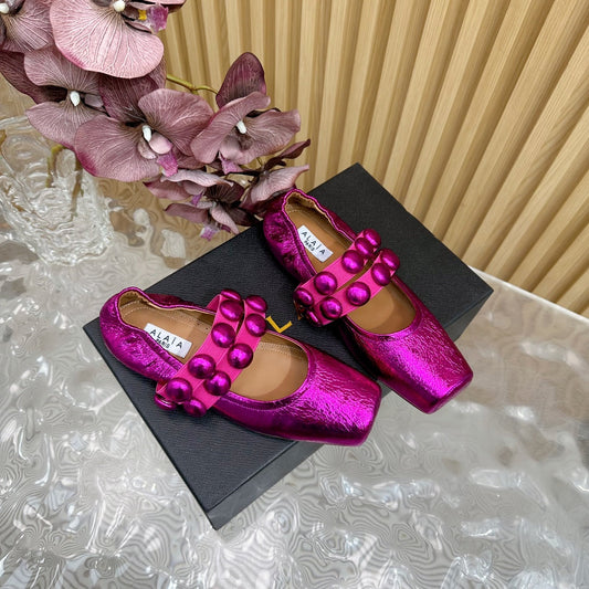 MARY JANE PEARL IN MAGENTA PURPLE GLOSSY LAMBSKIN - 34
