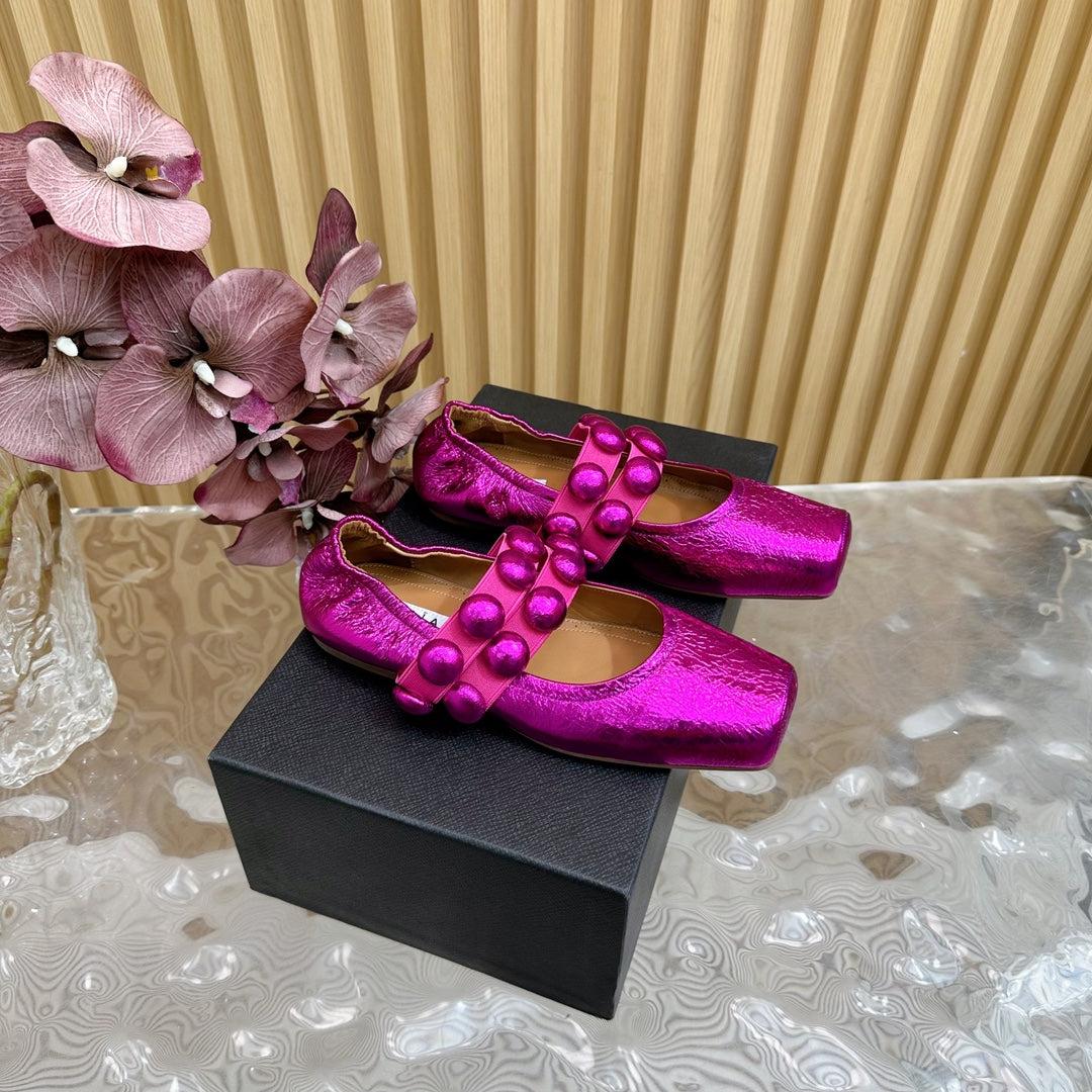MARY JANE PEARL IN MAGENTA PURPLE GLOSSY LAMBSKIN - 34
