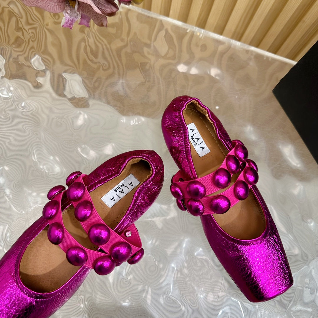 MARY JANE PEARL IN MAGENTA PURPLE GLOSSY LAMBSKIN - 34