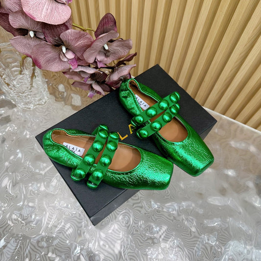 MARY JANE PEARL IN EMERALD GREEN GLOSSY LAMBSKIN - 34