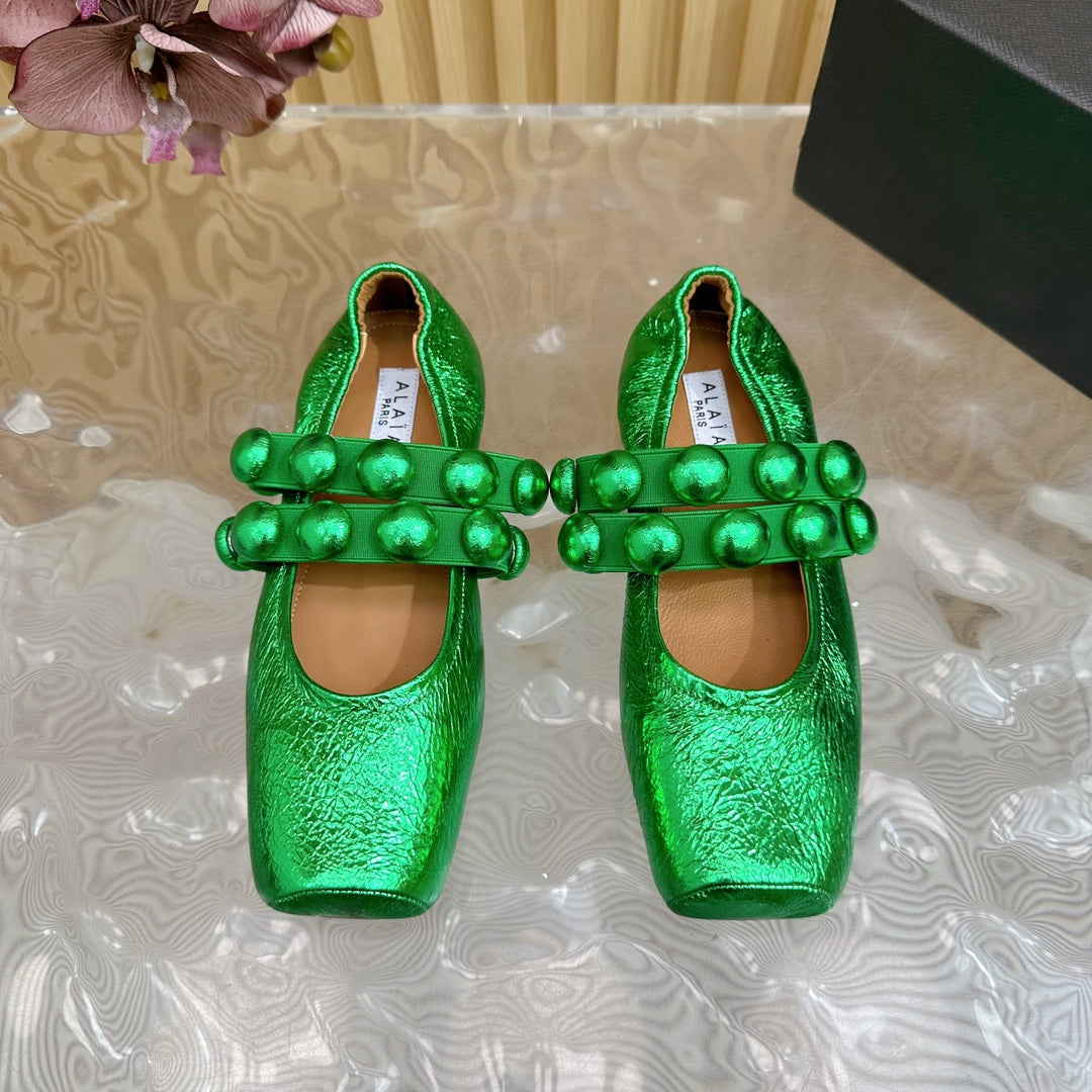 MARY JANE PEARL IN EMERALD GREEN GLOSSY LAMBSKIN - 34
