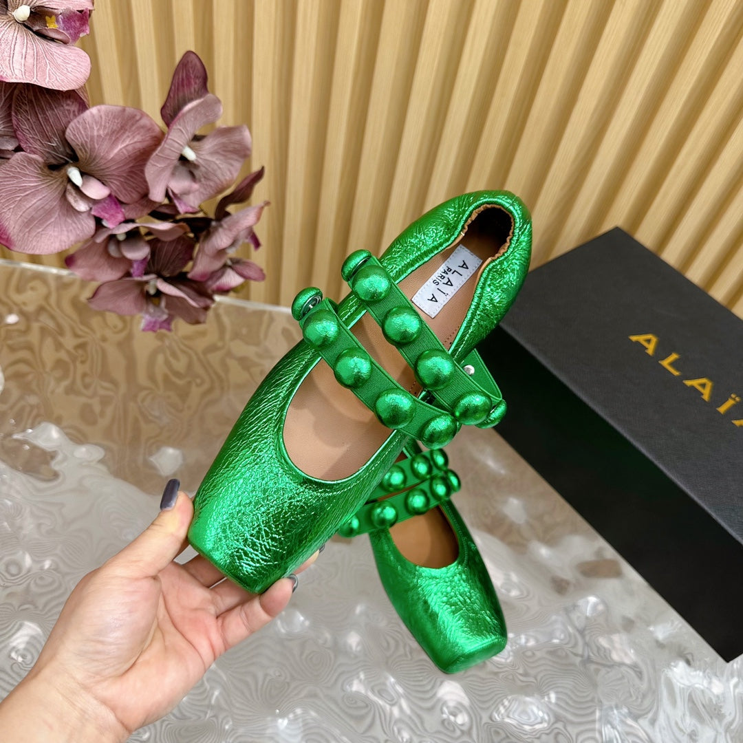 MARY JANE PEARL IN EMERALD GREEN GLOSSY LAMBSKIN - 34