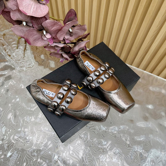 ALAIA MARY JANE PEARL IN COPPER GLOSSY LAMBSKIN - 34