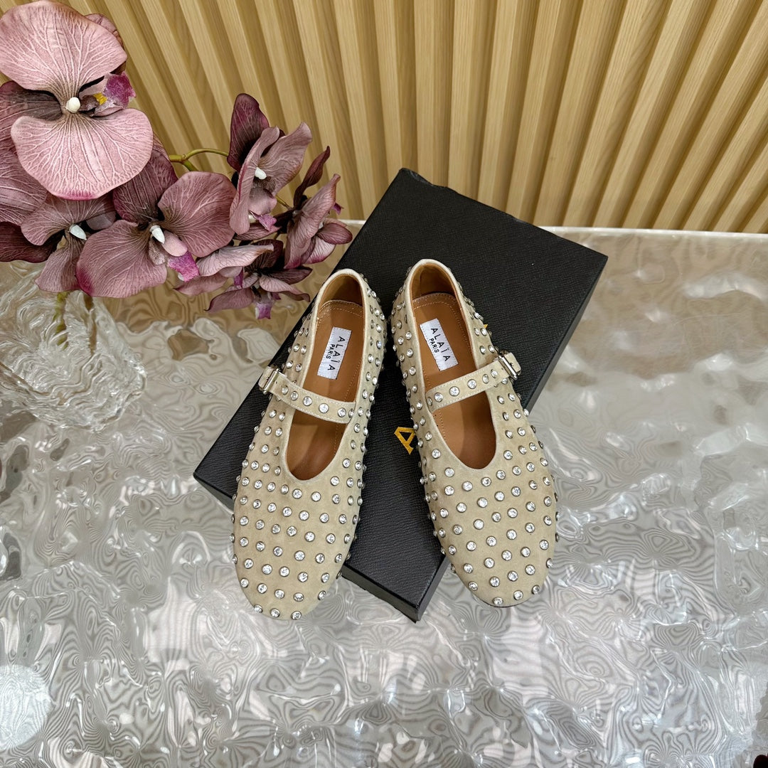 STRASS SUEDE BALLET FLATS WHITE - 35