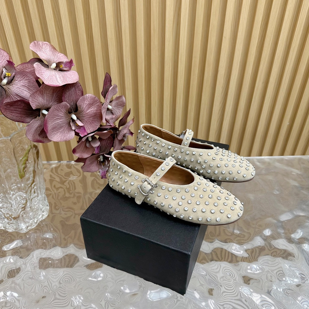 STRASS SUEDE BALLET FLATS WHITE - 35