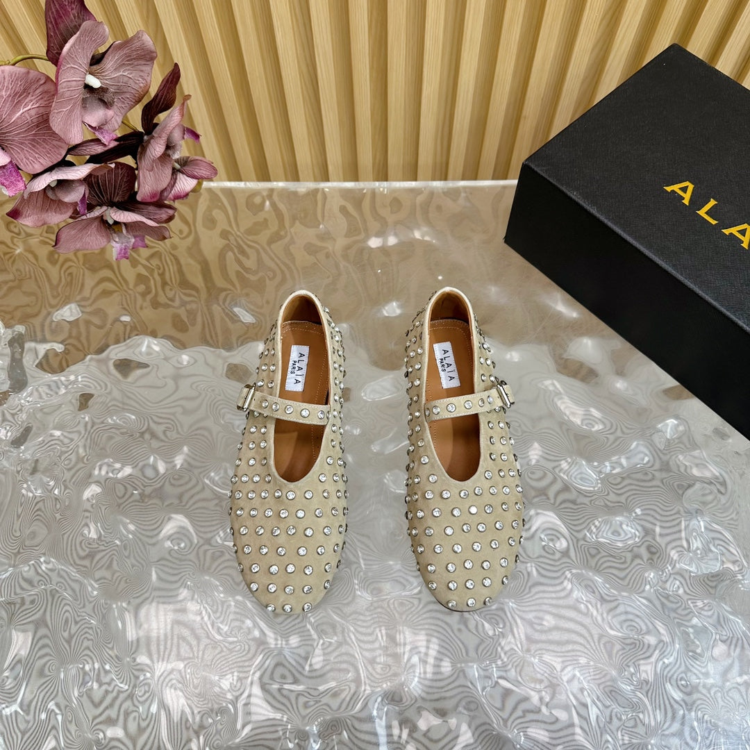 STRASS SUEDE BALLET FLATS WHITE - 35