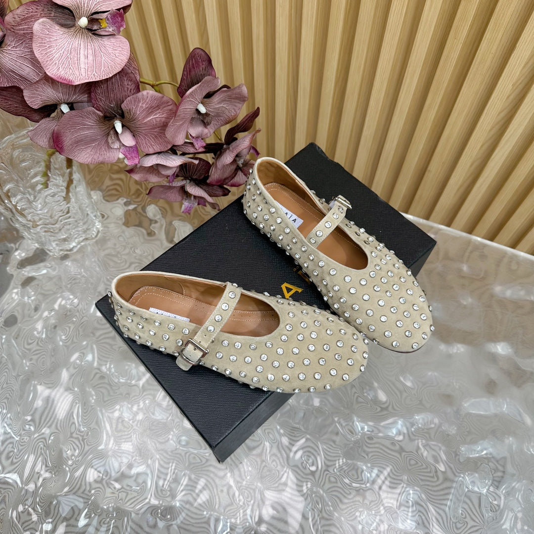 STRASS SUEDE BALLET FLATS WHITE - 35
