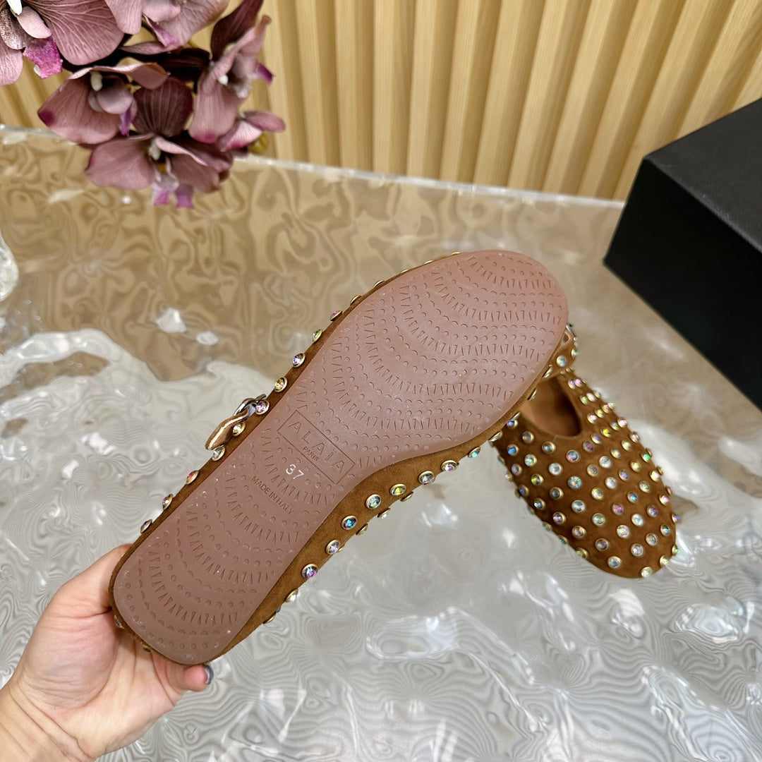 STRASS SUEDE BALLET FLATS CIDER BROWN - 35