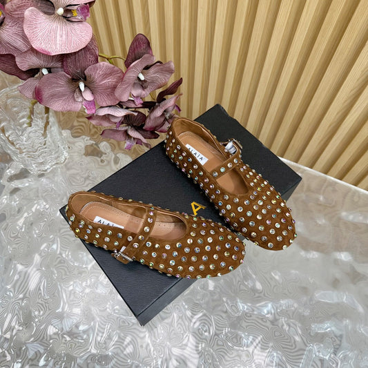 STRASS SUEDE BALLET FLATS CIDER BROWN - 35