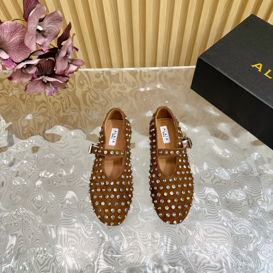 STRASS SUEDE BALLET FLATS CIDER BROWN - 35