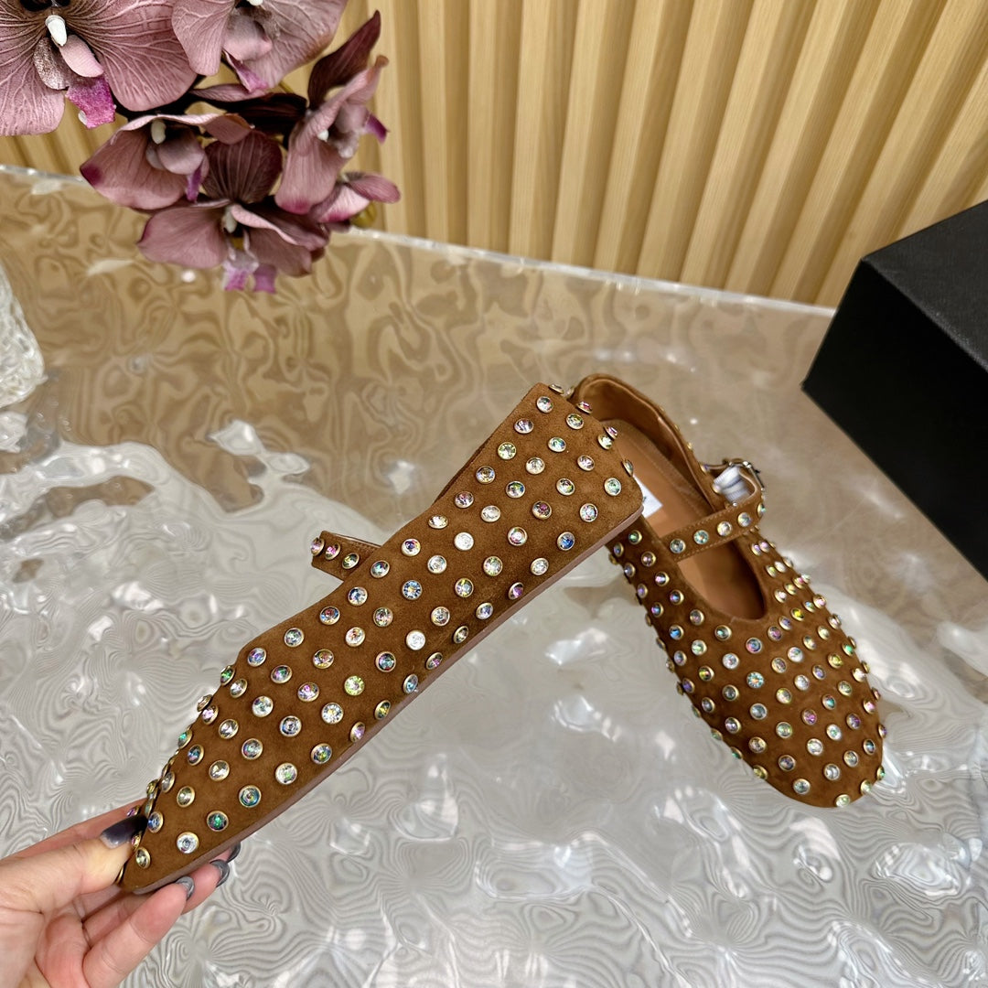 STRASS SUEDE BALLET FLATS CIDER BROWN - 35