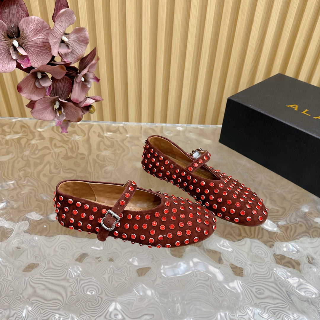 STRASS SUEDE BALLET FLATS APPLE RED - 35