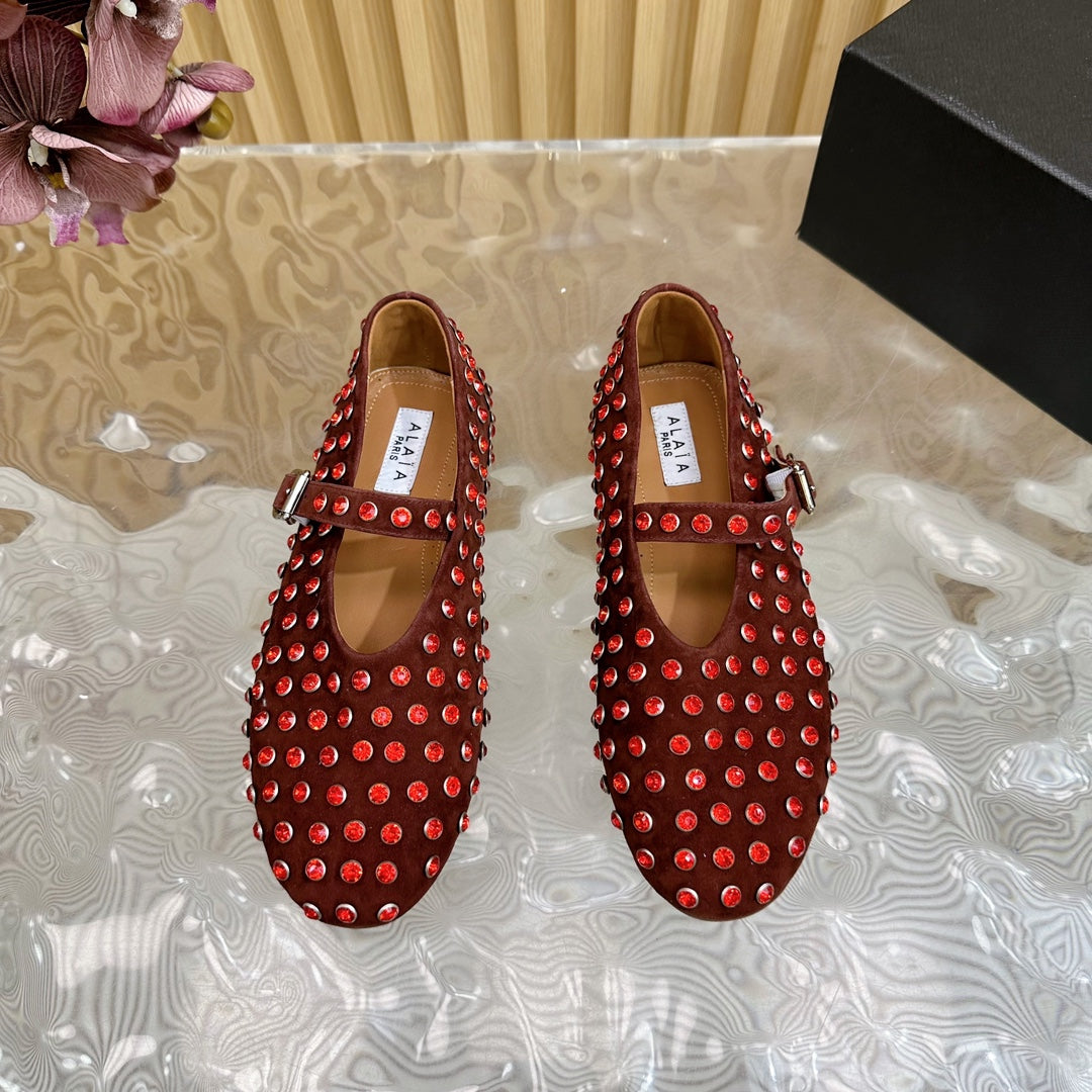 STRASS SUEDE BALLET FLATS APPLE RED - 35