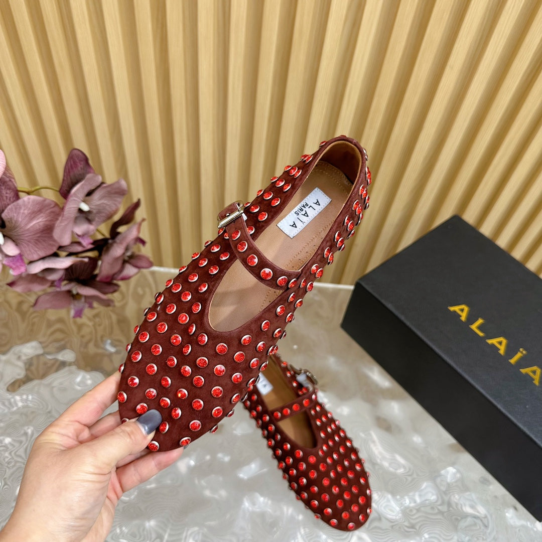 STRASS SUEDE BALLET FLATS APPLE RED - 35